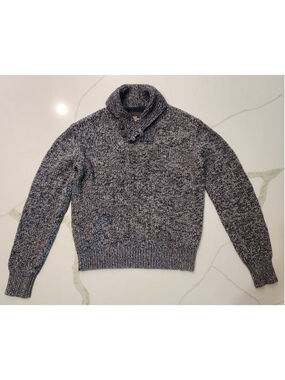 H&M L.O.G.G. Men's M Shawl Collar Knit Sweater Black Gray Marled Cotton Pullover